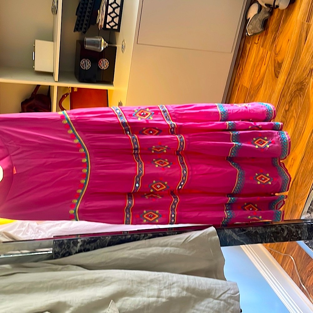Long pink skirt with beautiful embroidery and appliqué